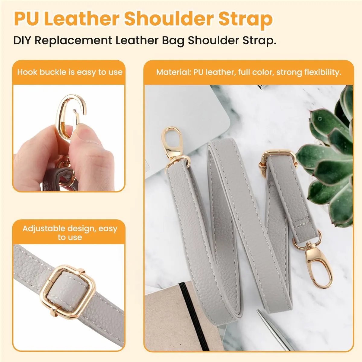 ABQR Borsa in pelle di ricambio fai-da-te Tracolla Maniglia corpo regolabile 140 * 2 cm, grigio