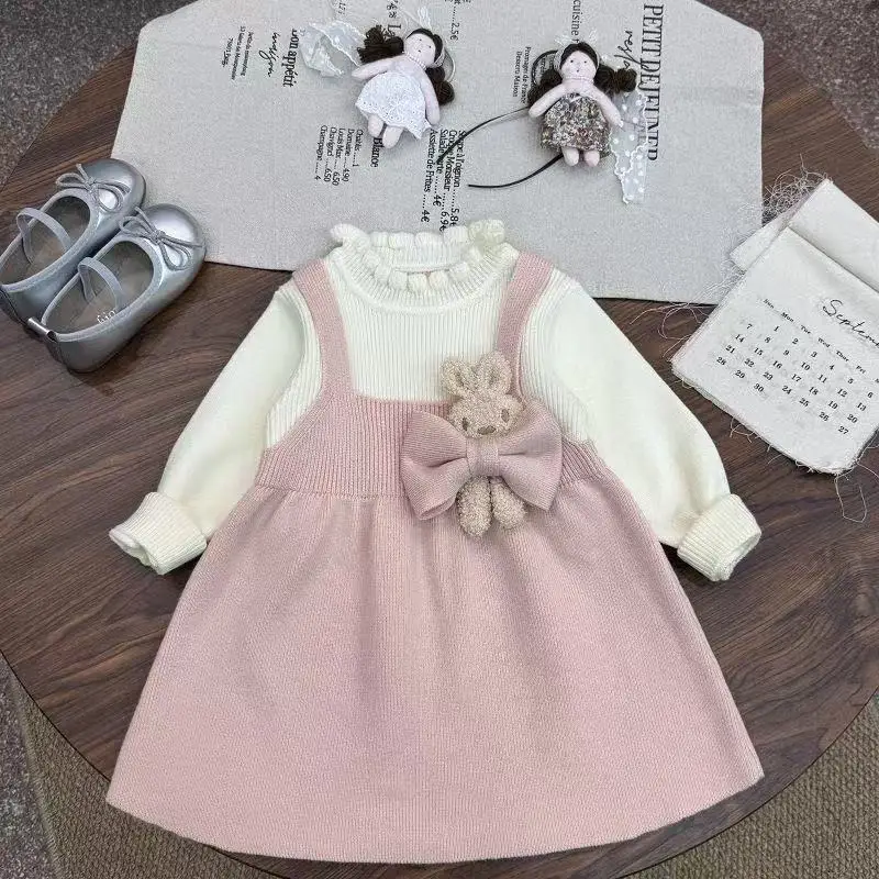 Girls jumper Dress 2026 Autumn and Wnter New Cute Bunny Knitted Dress Sweet and Charming Little Girl Dresses 80-120cm