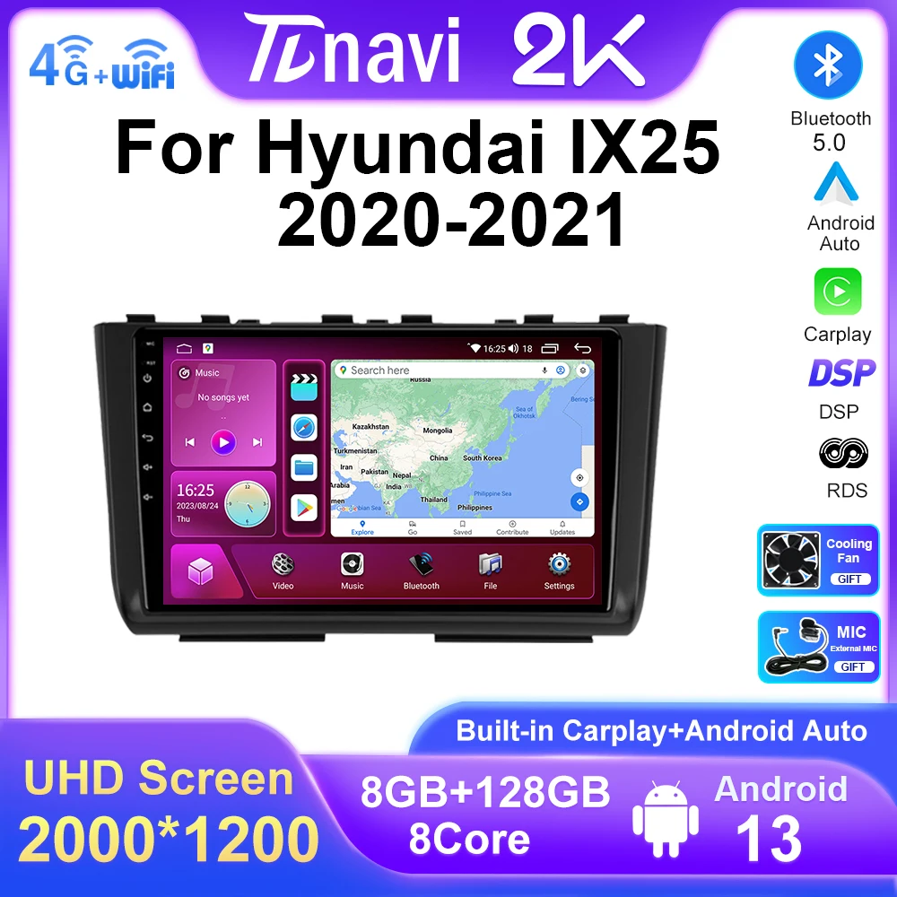 

10 Inch Android Car 2K Screen Radio For Hyundai Creta 2 IX25 2020 2021 Auto Stereo Vedio Player GPS Navigation BT 4G LTE Carplay