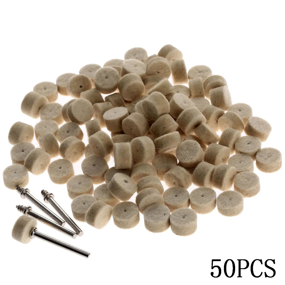 

50pcs 13mm Wool Felt Polishing Buffing Pad + 2 Shank For Dremel Grinding Wheel R06 Wool Felt Polishing Buffing Round Wheel