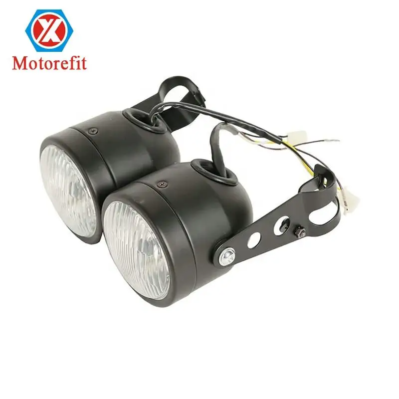 

Motorcycle Twin Front Headlight with Lamp Bracket for Harley Street Dual Sport Dirt Bike Street Fighter Racer
