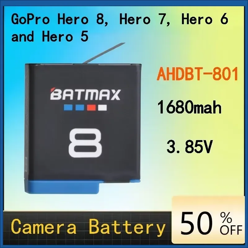 New AHDBT-801 1680mAh 8th Generation Battery Compatible with GoPro Hero 8/ 7/6 and Hero 5 Action Cameras