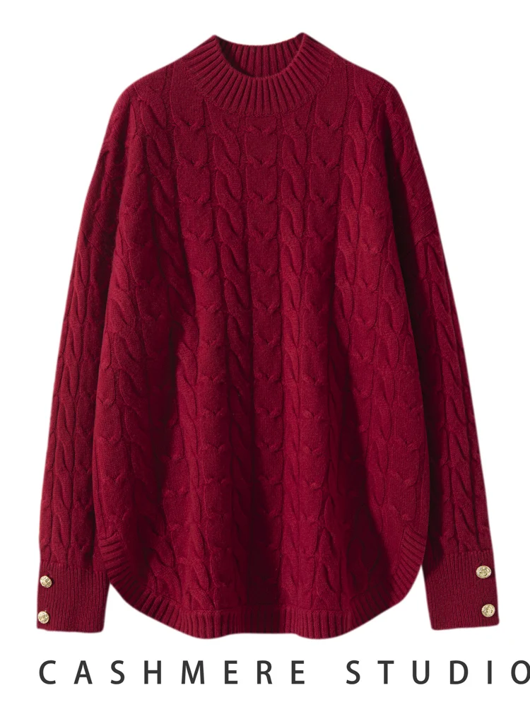 MEETCC 럭셔리 여성 100% 캐시미어 풀오버 목 넥 케이블 스티치 아크 스웨터 가을 겨울 두꺼운 캐주얼 니트 품질상의