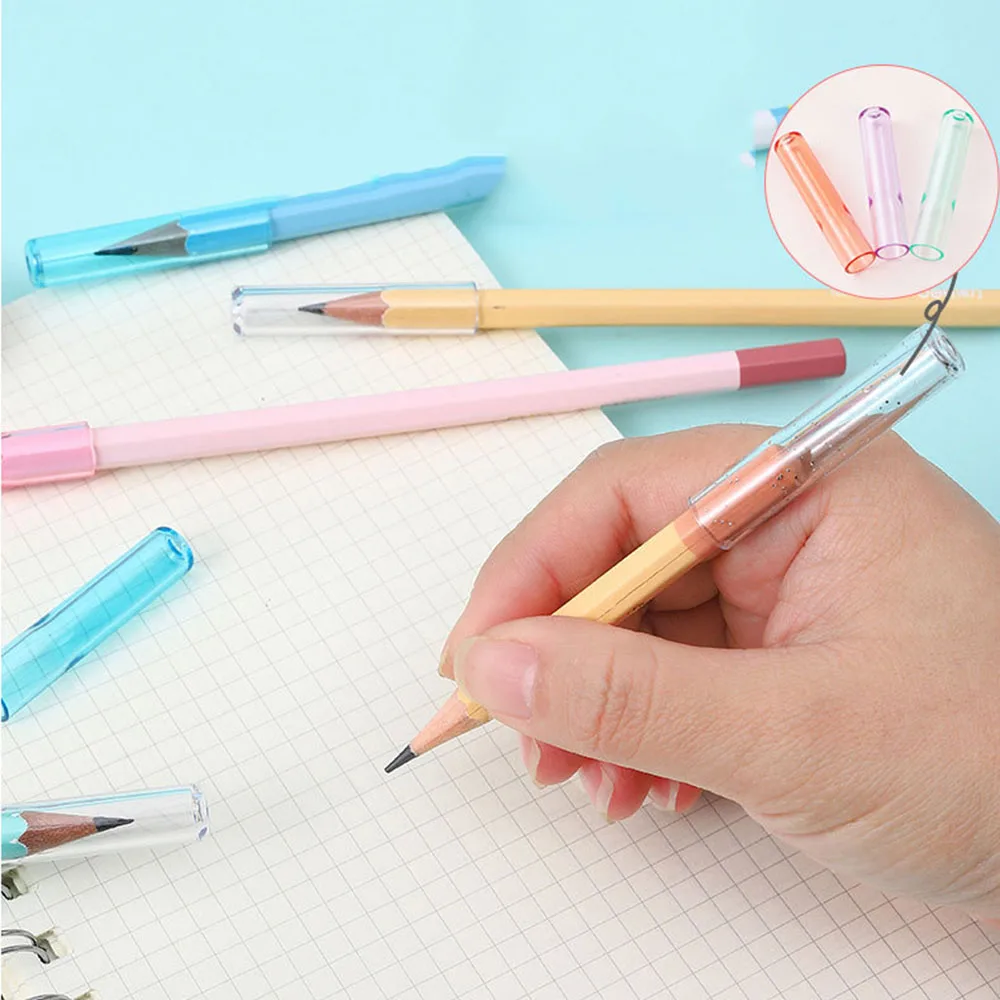 6Pcs/Set Transparent Plastic Pencil Cap Simple Colorful Pencil Extender Cute Pencil Protection Cap School Office Supplies NEW