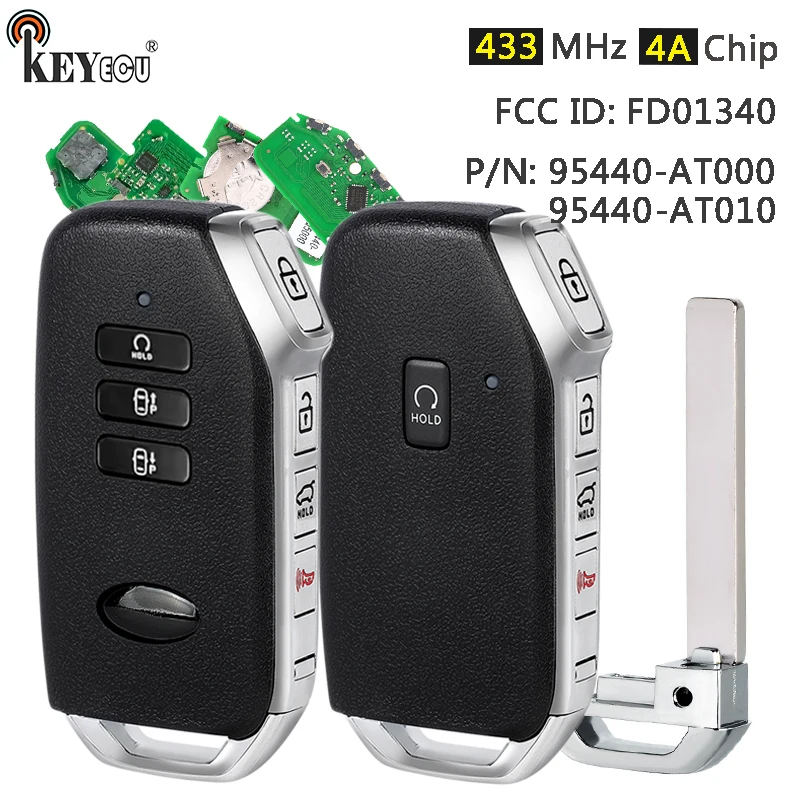 

KEYECU 433 МГц 4A чип 95440-AT000/95440-AT010 FD01340 бесконтактный интеллектуальный дистанционный брелок без ключа для Kia Niro 2023-2024