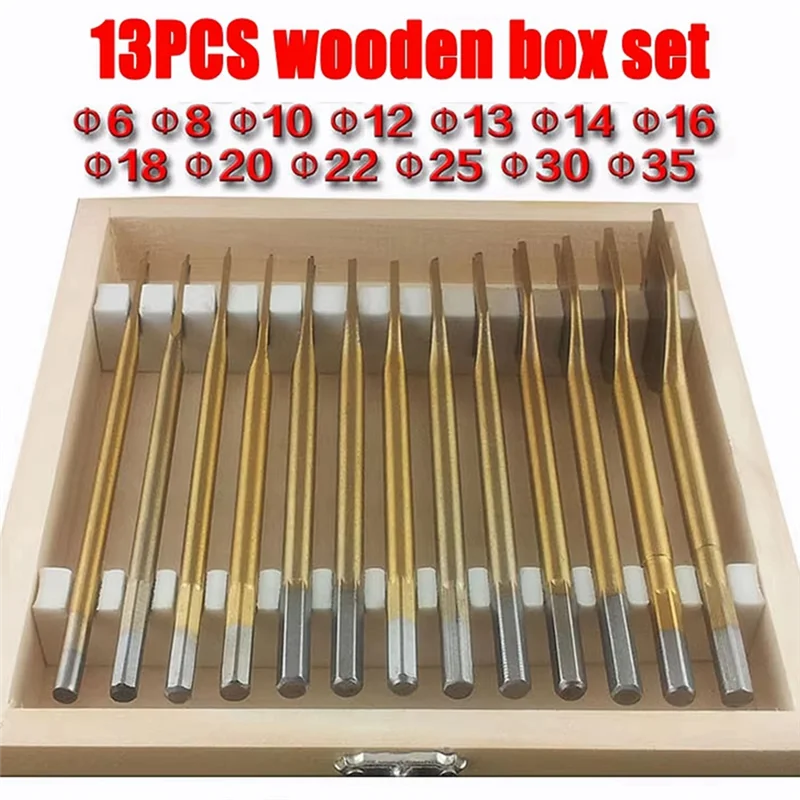 AB45 13 Buah Set Mata Bor Datar Bor Listrik Berlapis Titanium Pekerjaan Kayu Alat Pertukangan Pembuka Lubang Kayu Khusus