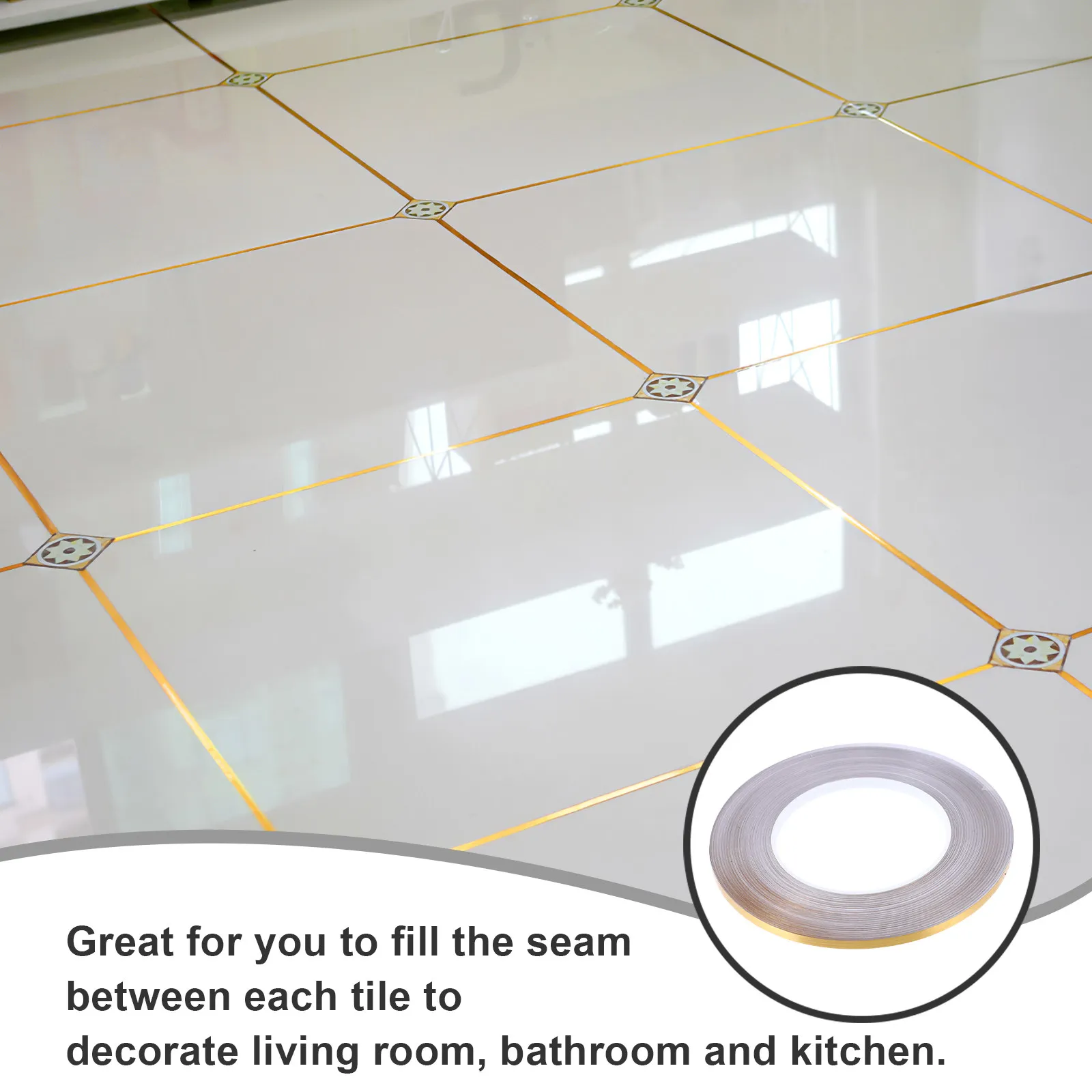 Self-Adhesive Tile Sticker High Gloss Seam Filler PVC Tape for Bathroom Kitchen Living Room Adjustable Cut Waterproof