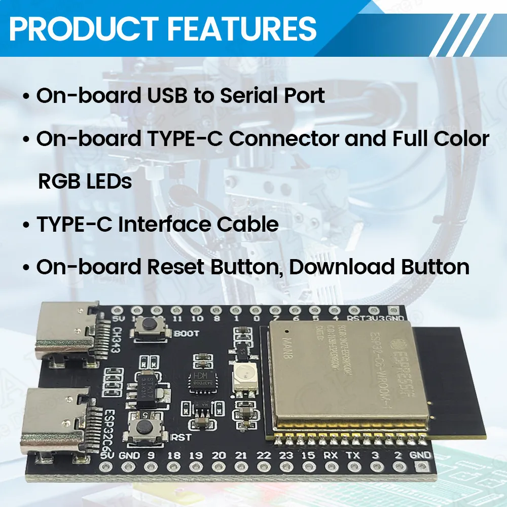 Development Board WiFi Bluetooth Module ESP32 C6 for Nano Arduino Internet of Things ESP32-C6-WROOM-1 TYPE-C 4MB Flash