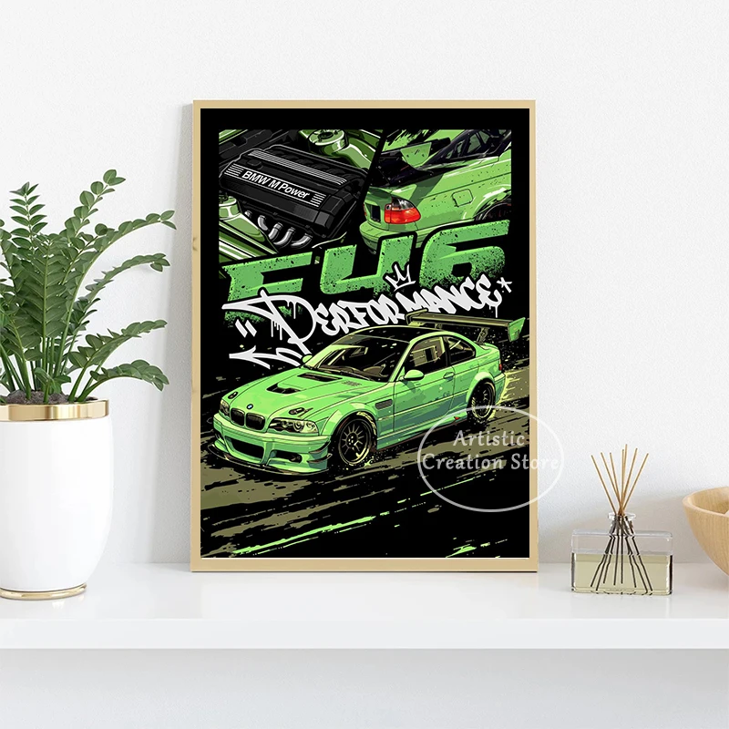 الأزرق مياتا سوبرا سيارة E36 سوبر سيارة المشارك الشارع نمط مجردة قماش اللوحة يطبع الفن جدار المنزل مكتب نادي ديكور الهدايا