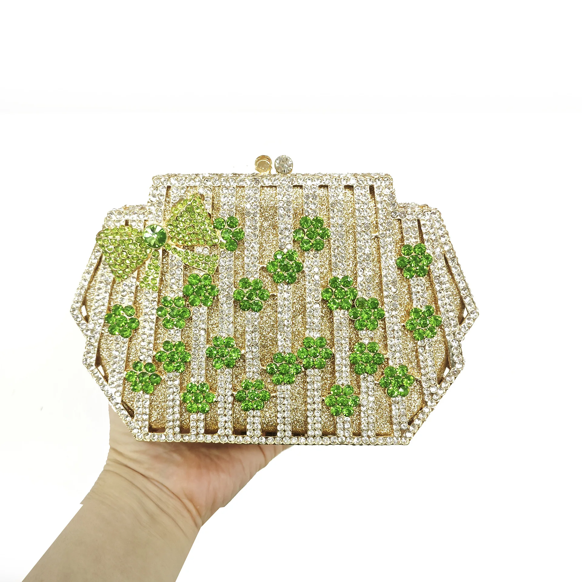 New Diamond-Encrusted Dinner Bag, Rhinestone Flower Clutch Bag, Dress Accessories, Metal Hard Box Women's Bag.