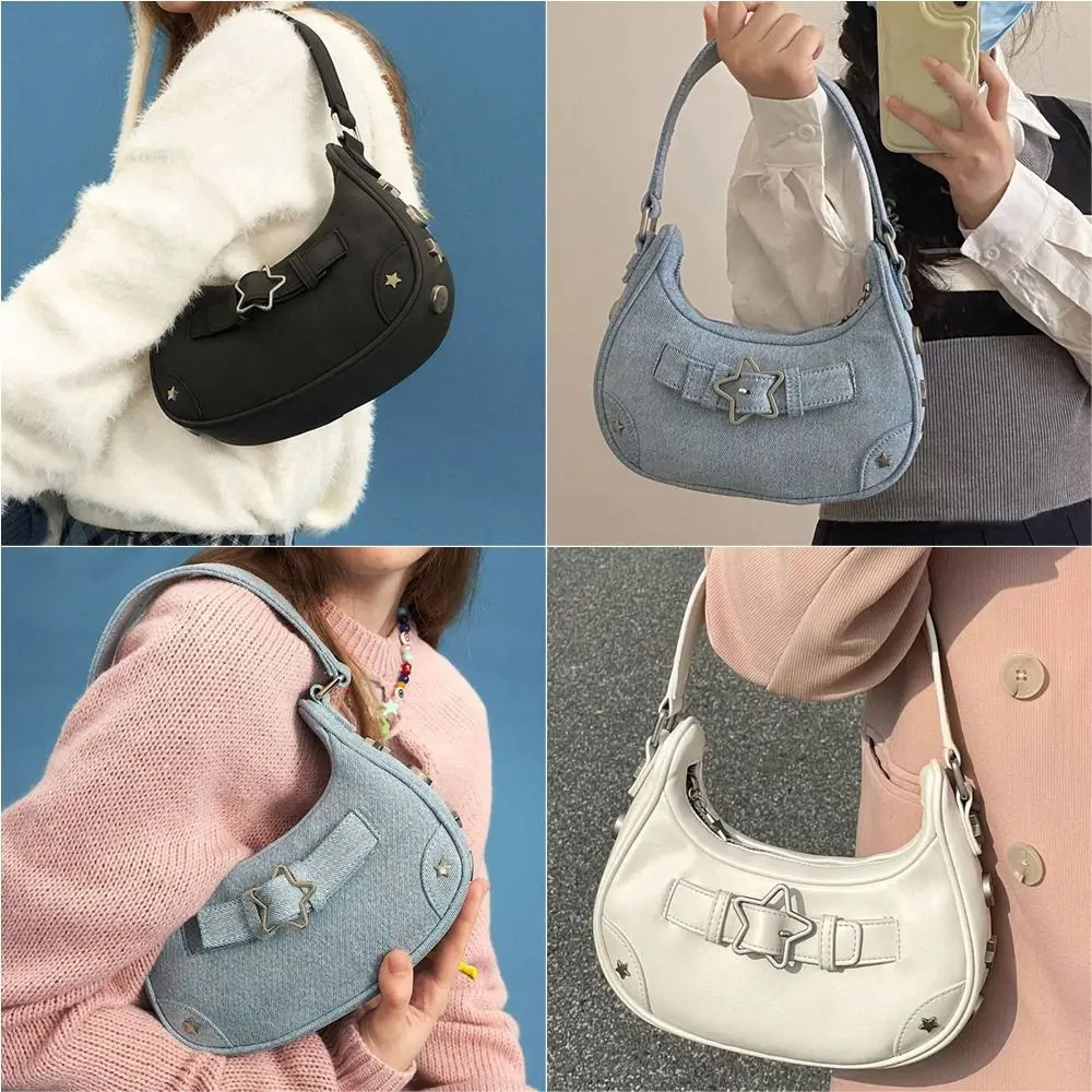 

Handbags Makeup Lipstick Bags Half-Moon Shape Large Capacity Star Korean Purse Wallets Y2k Style Handbags Women Shoulder Bags