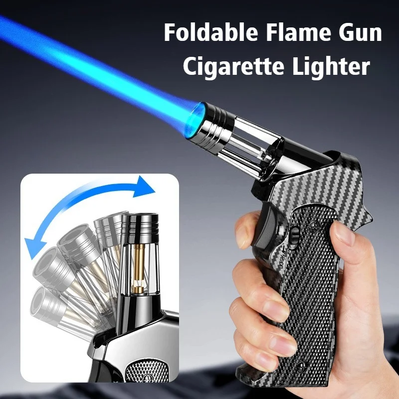 

New Folding Lighter Flame Gun Welding Gun Cigar Igniter for Smokes Windproof Open Flame Cigarette Lighters & Smoking Accessories
