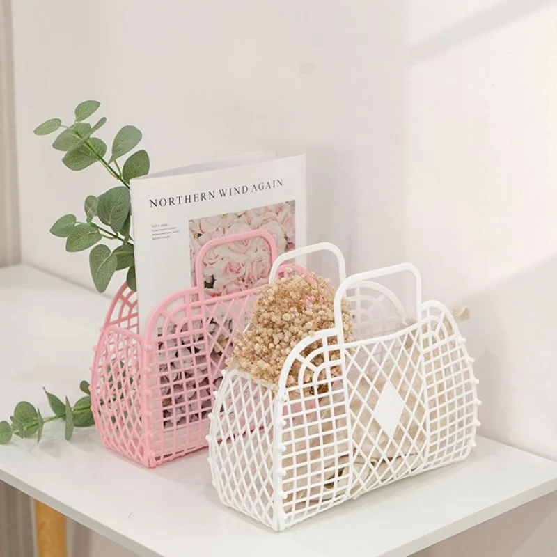 Bathroom Plastic Woven Bath Baskets Simple Waterproof Toiletries Organizer Handle Basket Household Sundries Storage Shower Caddy