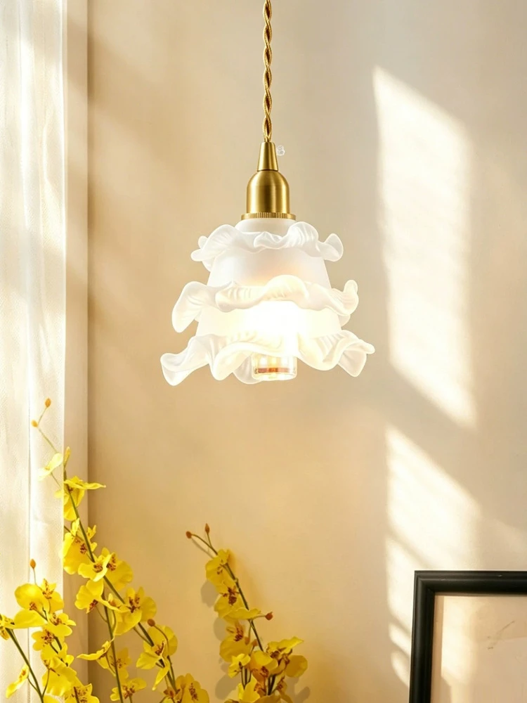 French petal glass Japanese brass showcase new bar counter, American retro bedroom, bedside pendant light