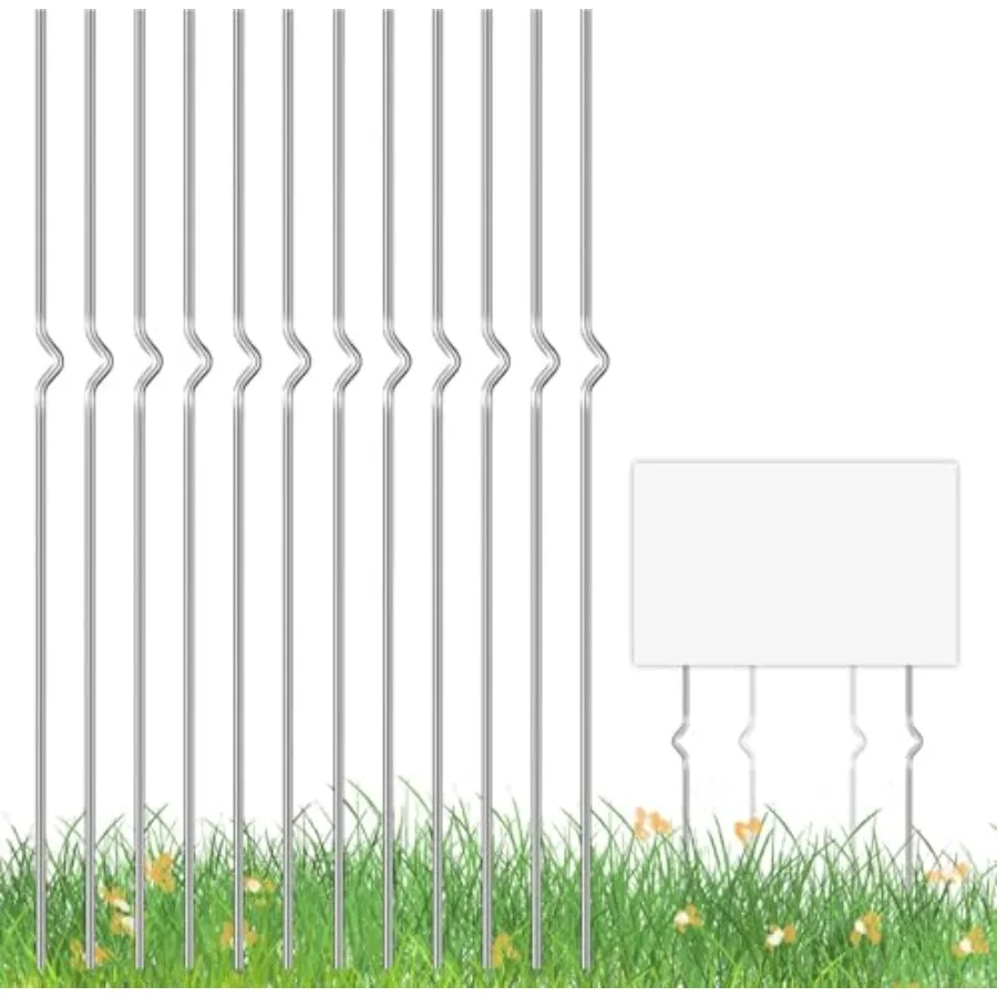 

Yard Sign Stakes - 12 Pack Heavy Duty Metal Stake for Christmas Garden Lawn Signs 13" Alternative to H Frame Stake for Sale Sig