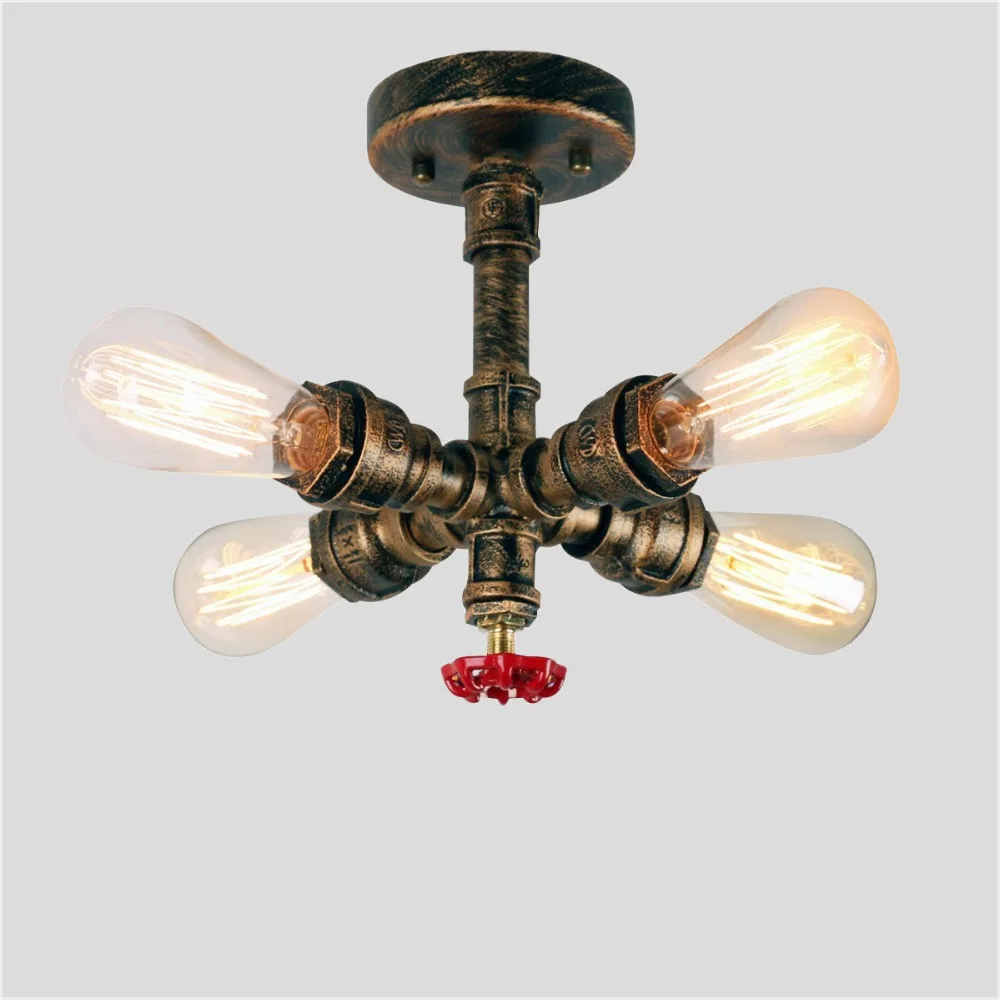 Industrial Pipe Ceiling Light Vintage Steampunk Lamp Retro Rustic Iron Ceiling Fixture for Restaurant Bar Loft Cafe Decor ﻿