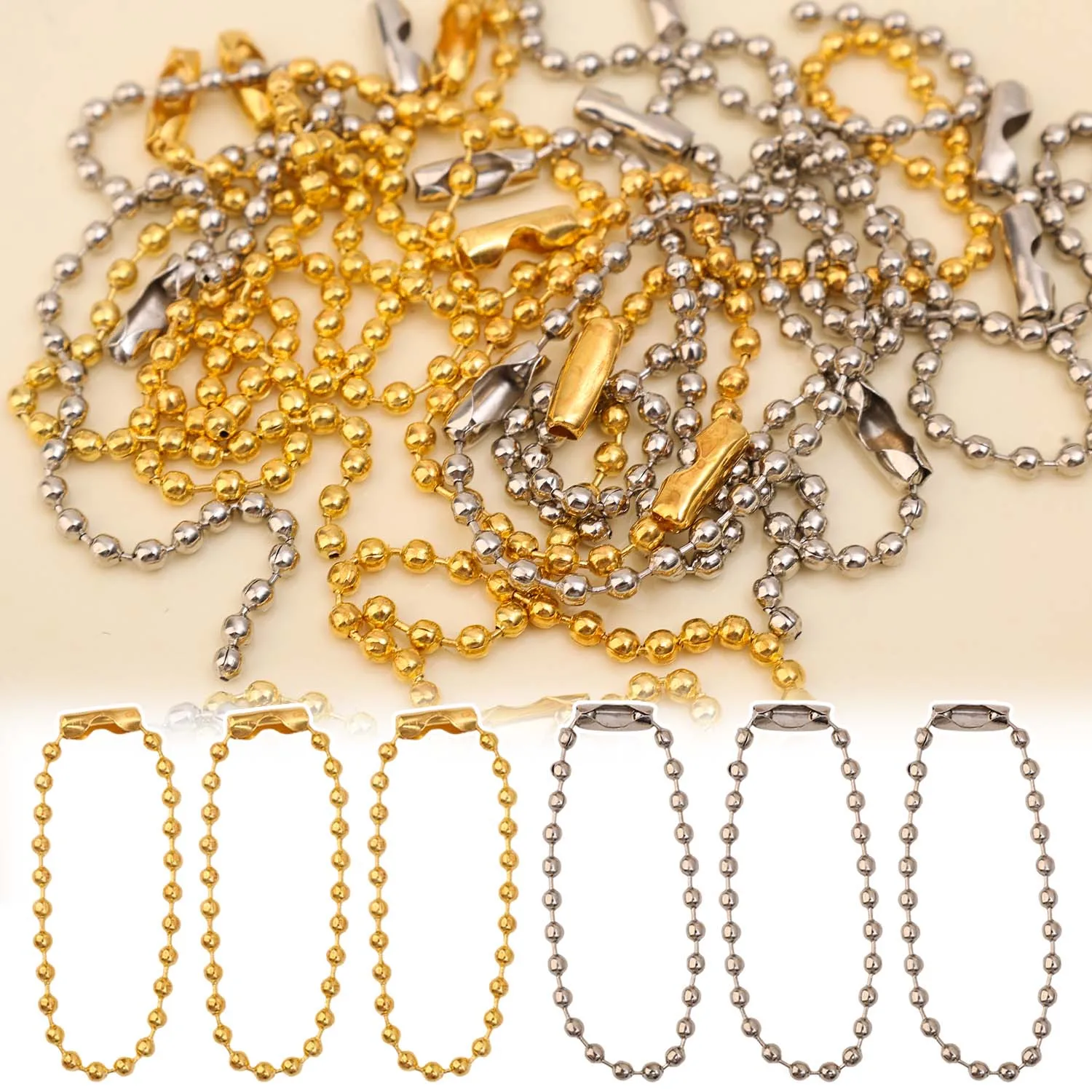 100 قطعة الذهب والفضة الكرة حبة قابل للتعديل قلادة موسع سلسلة Keychain بها بنفسك المفاتيح المعلقات العثور على المجوهرات صنع الملحقات
