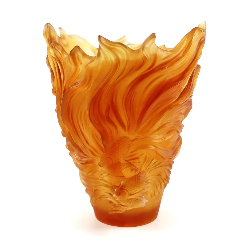Crystal Glass Vase Goldfish Sculpted Glaze M L Custom Decorative Tabletop Piece for Home Hotel Office Elegant Interior Gift
