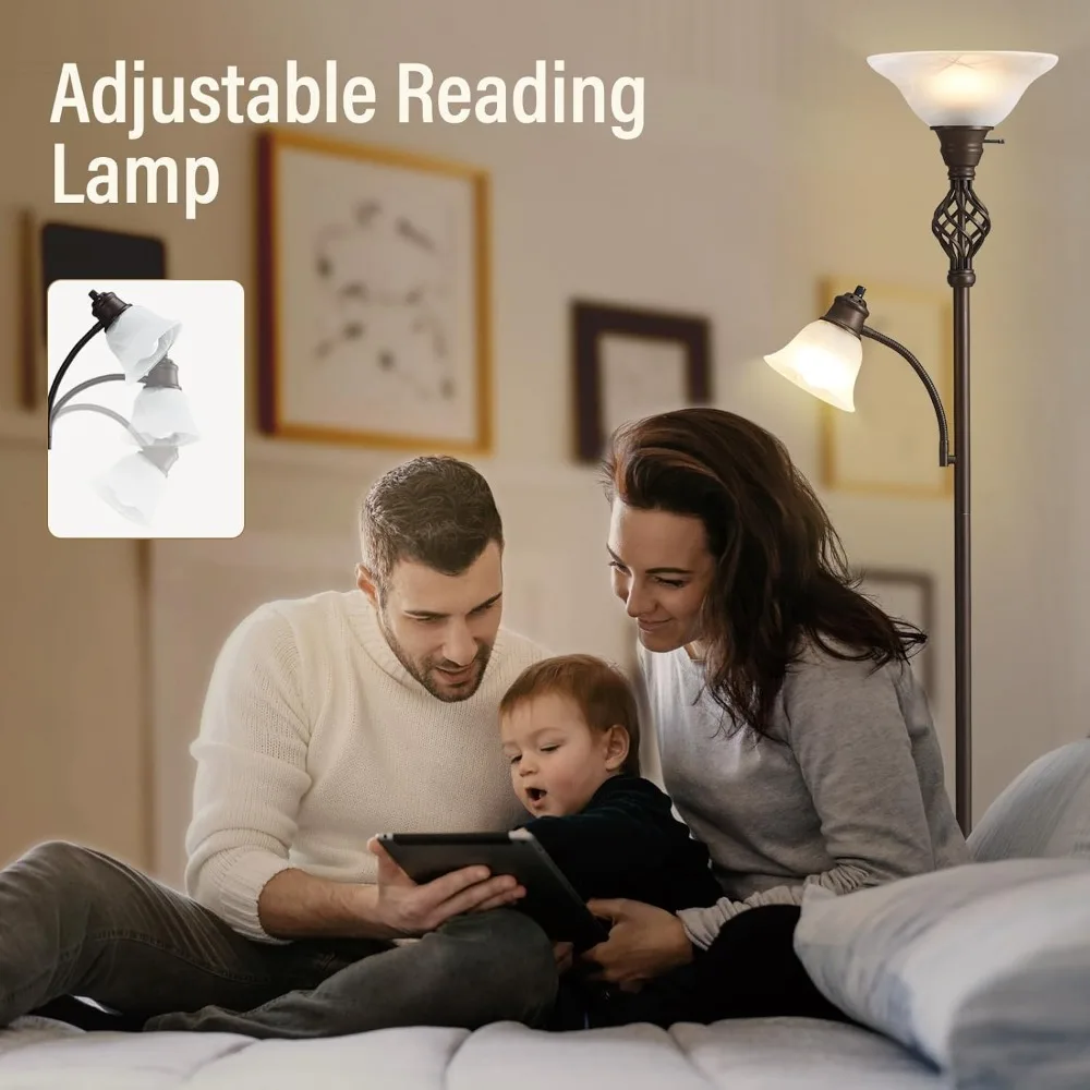 Lampada da terra Torchiere per soggiorno, lampada da lettura a LED da terra per camera da letto con paralume in vetro per soggiorno