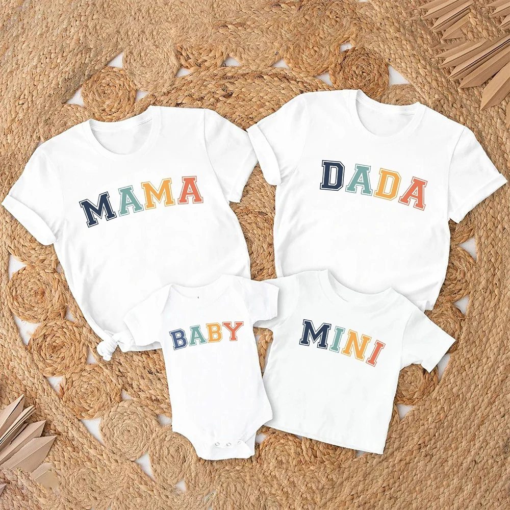 Summer Family Matching Shirt Tee Dad Mom Kids Short Sleeve T-shirt Tops Baby Bodysuit Romper Retro Family Look Outfit Clothes