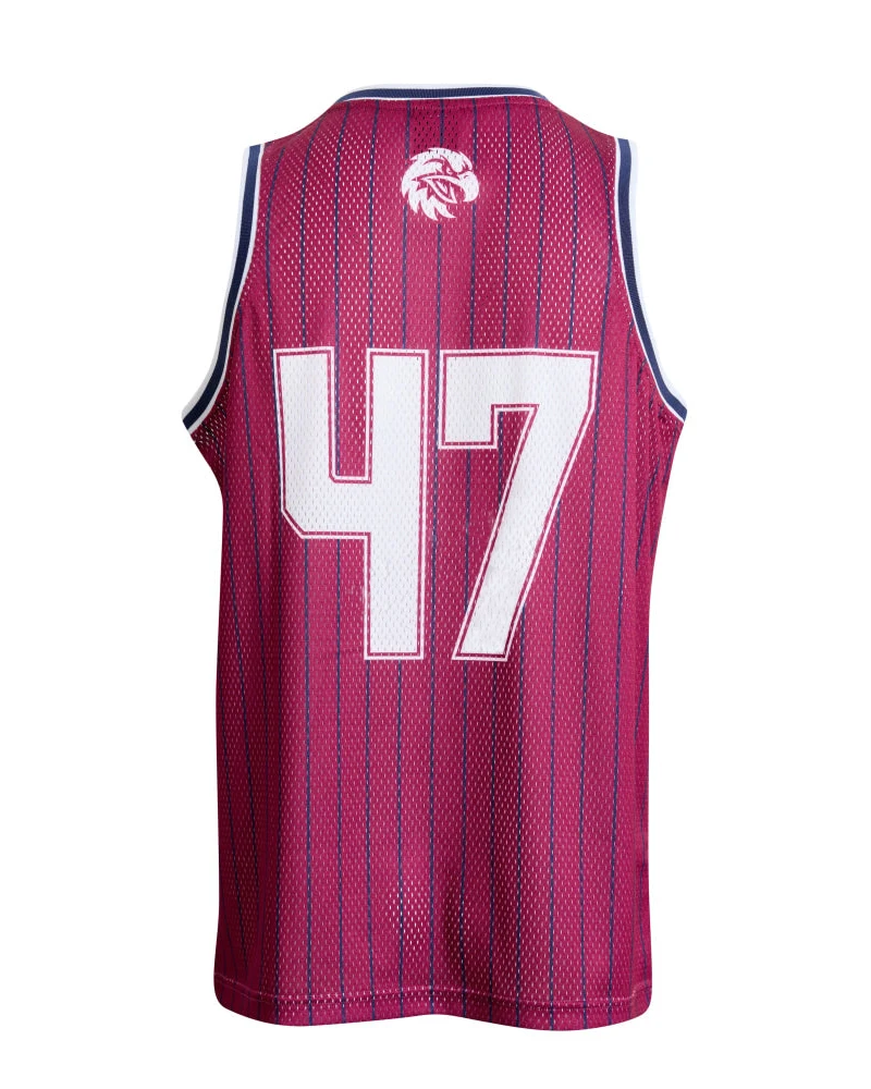 Men Boys New NRL Sea Eagles 47# Retro Basketball Singlet Maroon Sleeveless Jersey Vintage Pinstripe Training Fan Sports Tank Top