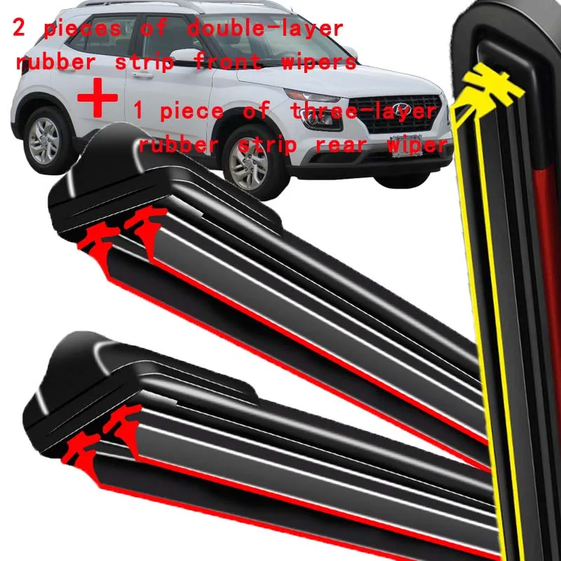 

For Hyundai Venue QX 2019-2024 2020 2021 2022 Wiper Front & Rear Wiper Blades Windshield Windscreen Window Brushes 24"+18"+12"