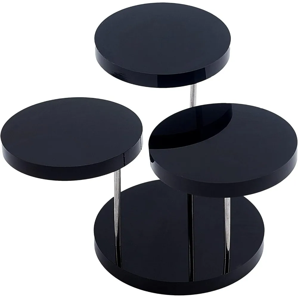 Acrylic Round Barbell Pedestal Display 3 Tier Black Acrylic Rotatable Jewelry Display Stands Earring Ring Bracelet Jewelry