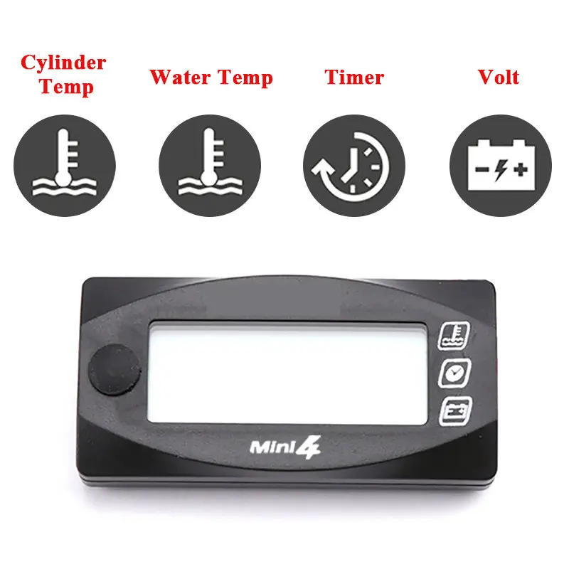 Koso Motorcycle MINI 4 DUAL TEMP METER Cylinder Temperature Water Temperature Sensor Voltage Time Square Gauge