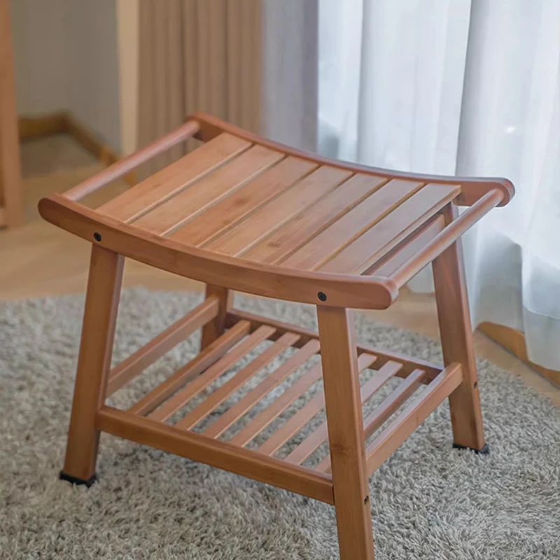 Sedia da bagno per anziani in legno, piede tozzo, design da esterno, sgabello basso per camera da letto nordico, doccia, sauna, tabouret, mobili postmoderni