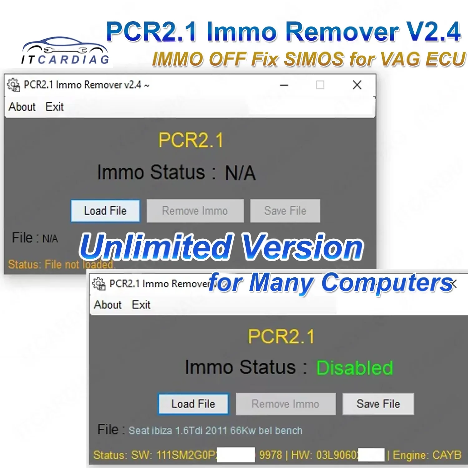 Unlimited PCR2.1 Immo Remover V2.4 PCR 2.1 IMMO OFF Fix SIMOS No Checksum Correction Algorithm SOFTWARE Support Many Computers