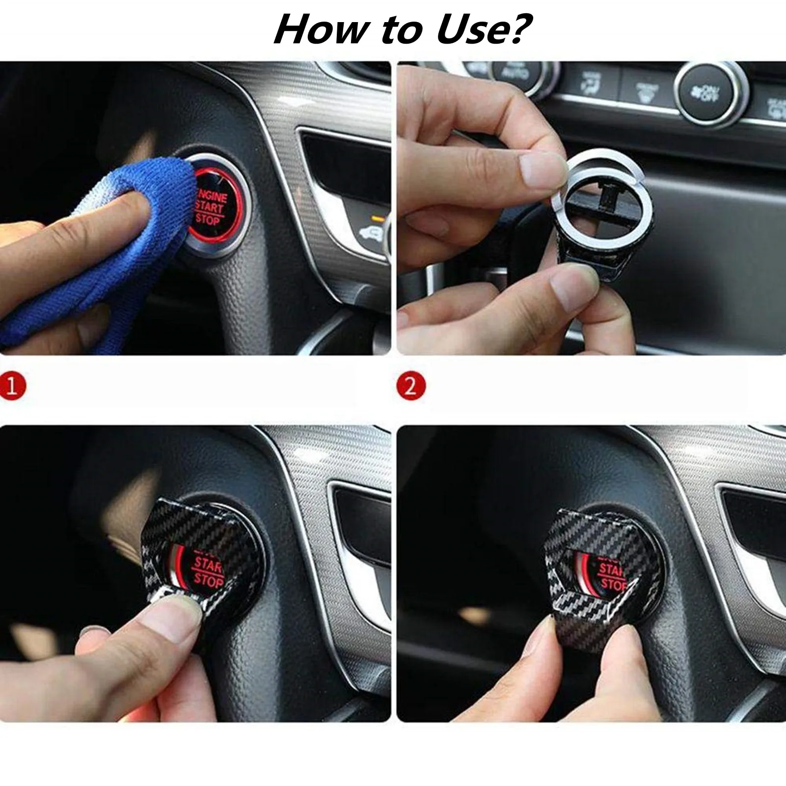 Car Engine Start/Stop Button Cover Carbon Fiber Trim Push Button Lgnition Cover Button Switch Decor Stickers Ring Cars Interior