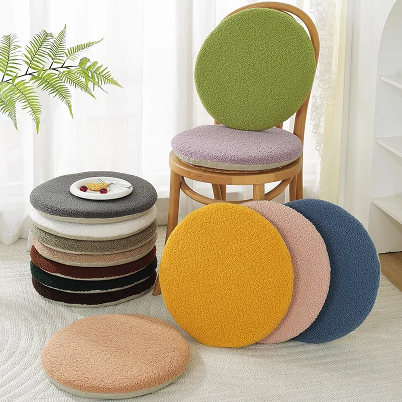 2Pcs Round Solid Lambswool Cushions Thick Warm Non-Slip Hip Pad for Long Sitting Autumn Winter Detachable Office Chair Cushion
