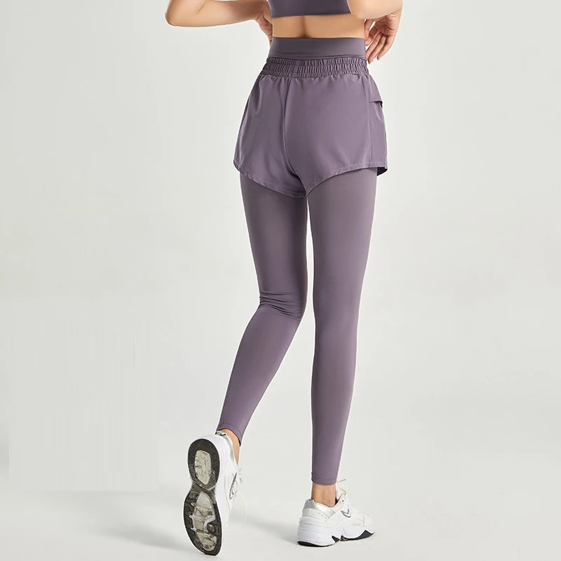 Pantalones de Yoga de Cintura Alta, Leggings Deportivos para Mujer, Efecto Dos Piezas, Sin Costuras, Elásticos, para Fitness, Running, Entrenamiento, Deporte