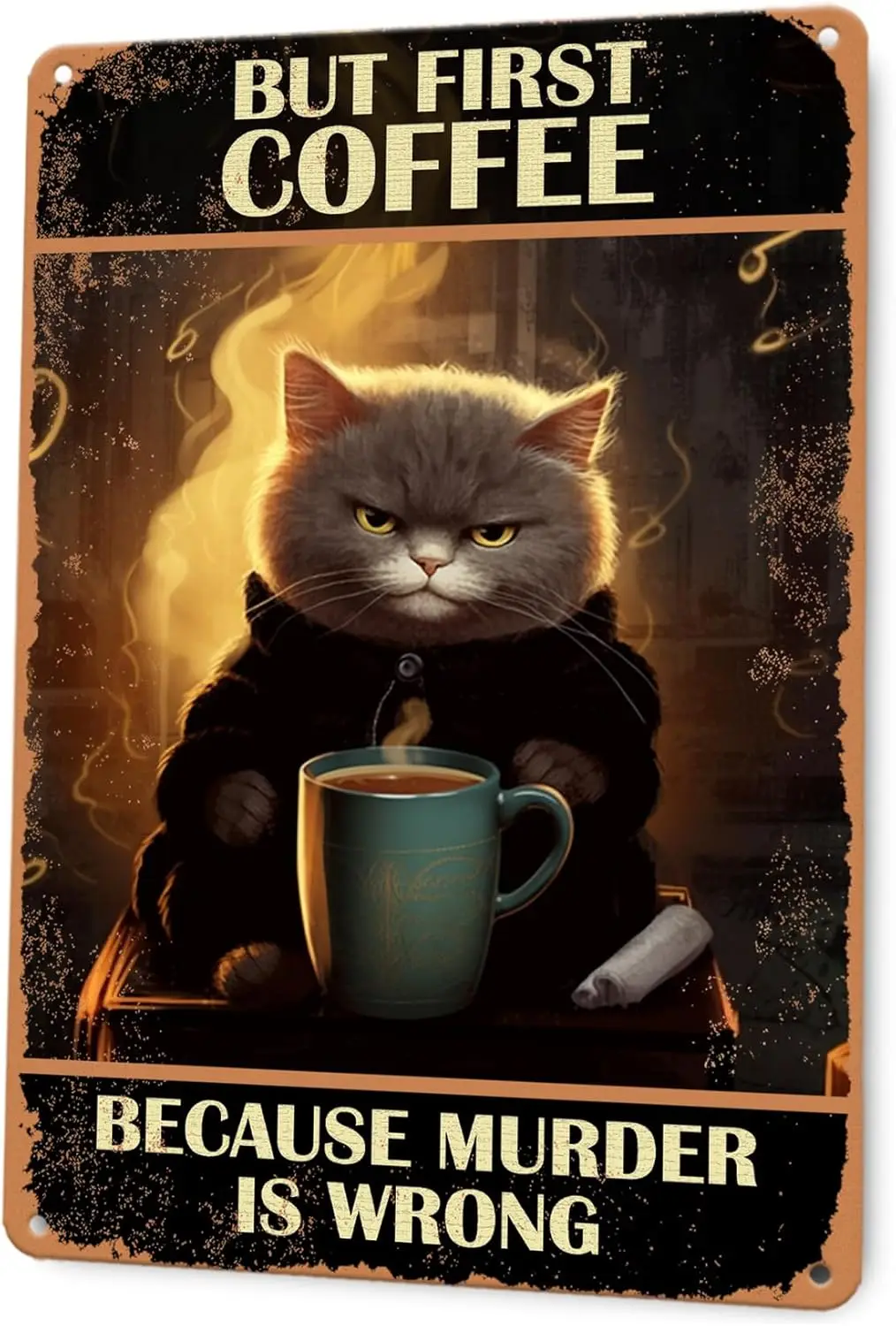 Funny Cat Coffee Bar Tin Sign, Sign for Corner Cafe Wall Decor, Decor Station, Metal 8 * 12