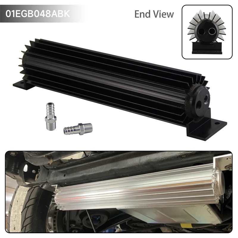 Universal 12'' Aluminum Dual Pass Finned Transmission Oil Cooler W/Fittings Black/Silver