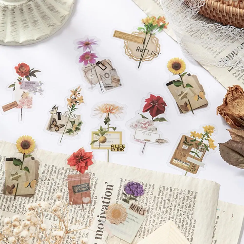 Цветочные декоративные наклейки, набор цветочных наклеек для скрапбукинга, винтажные тематические наклейки, украшения «сделай сам» для журнала, скрапбукинга