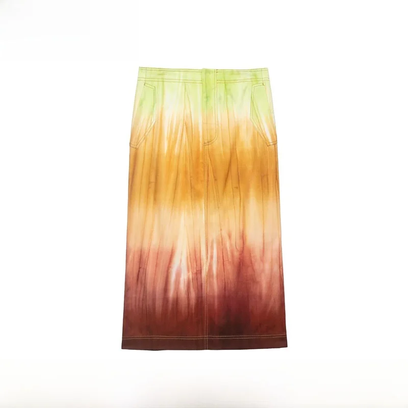 

Fashionable Versatile Mid-Waist Color Block Stitching Half Skirt New Arrival Women's Straight Cut Slim Fit Summer Polyester F...