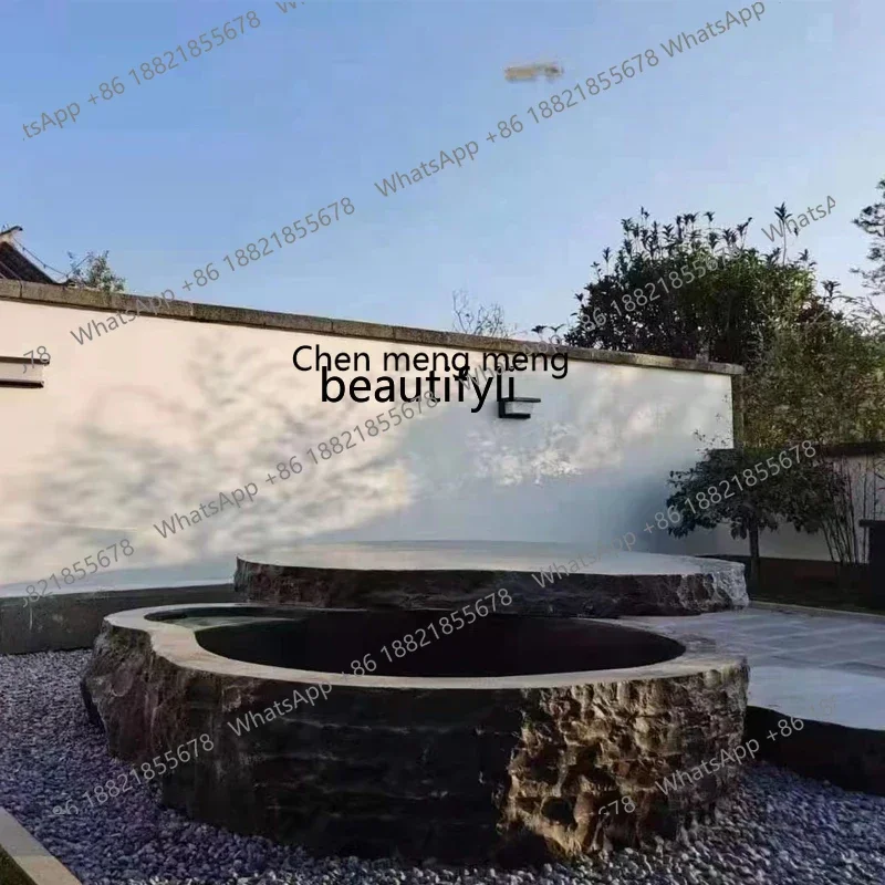 P178 حديقة حجر الجبل الأسود الطبيعي وعاء الماء الحجر الخام حديقة كبيرة العقارات المشهد المناظر الطبيعية الحجر #4