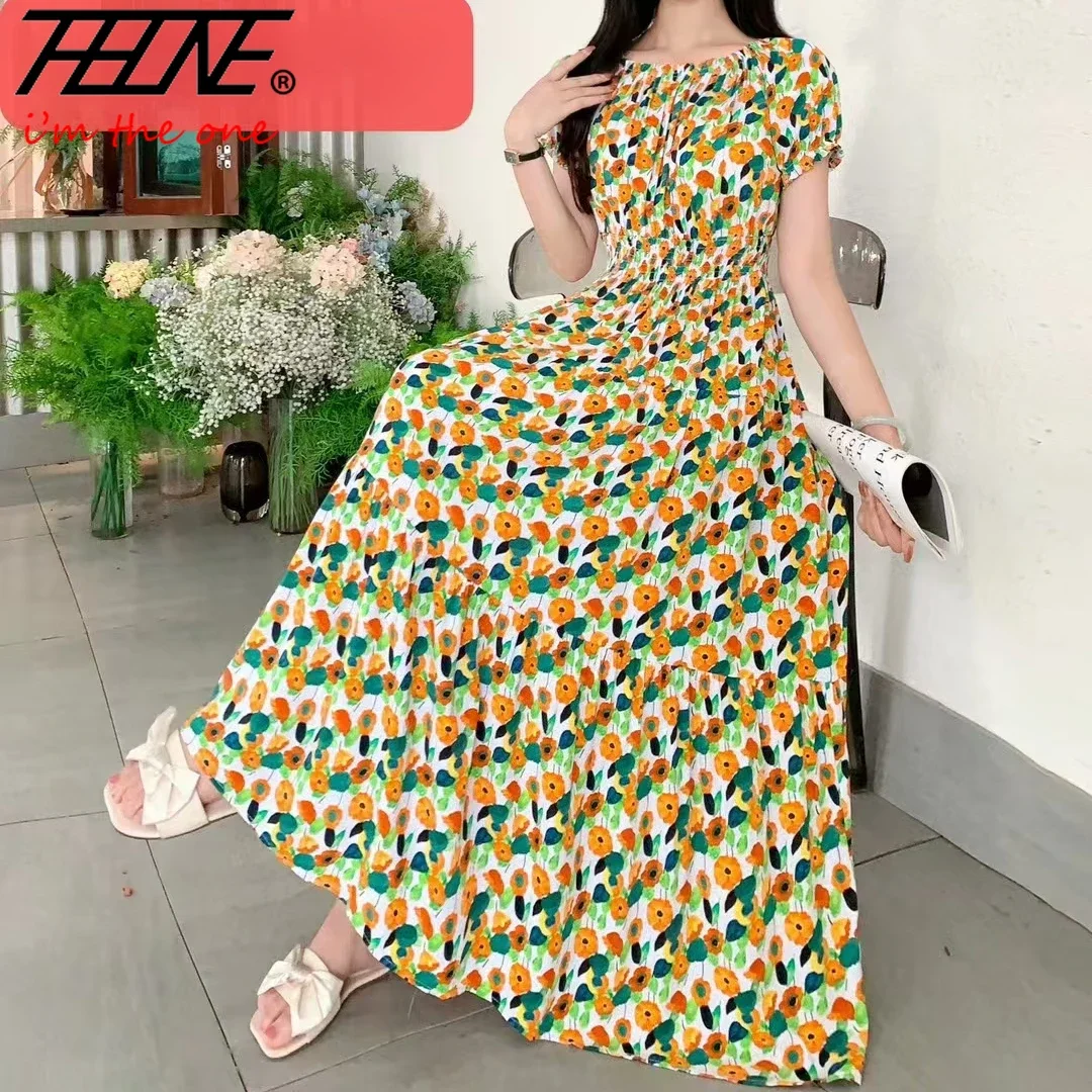 Robe Vestidos Para Mujer Holiday Dress Women 2024 Maxi Long Vintage Casual Floral Korean Style Boho Short Sleeve Elegant Dresses