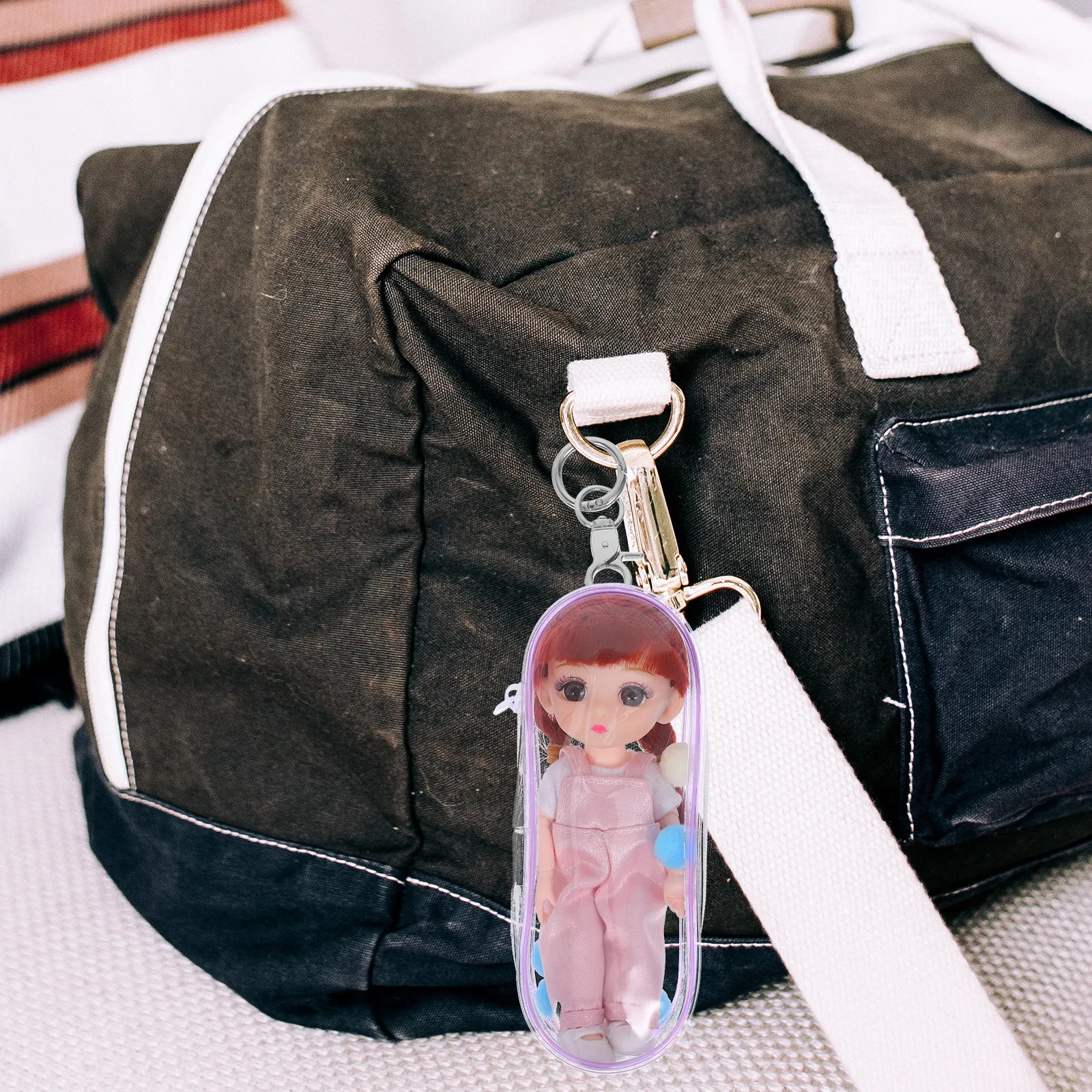 

Мини-прозрачная сумка-органайзер с подвесной застежкой, портативный чехол для хранения и демонстрации маленьких фигурок и одежды, легкий, подвесной