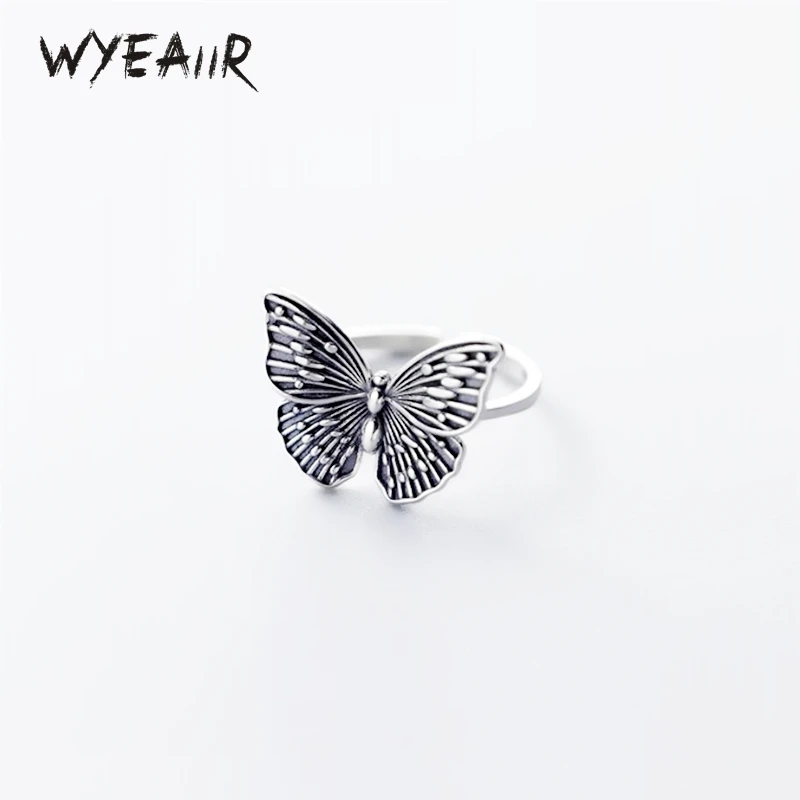 WYEAIIR 925 Sterling Silver Retro Hollow Butterfly Creativity Literature Resizable Opening Ring For Women Luxury Jewelry