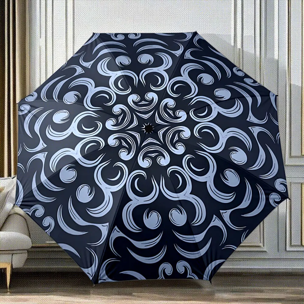 Abstract Blue Swirl Pattern Design on Dark Background portable waterproof sun rain umbrella for outdoor travel beach