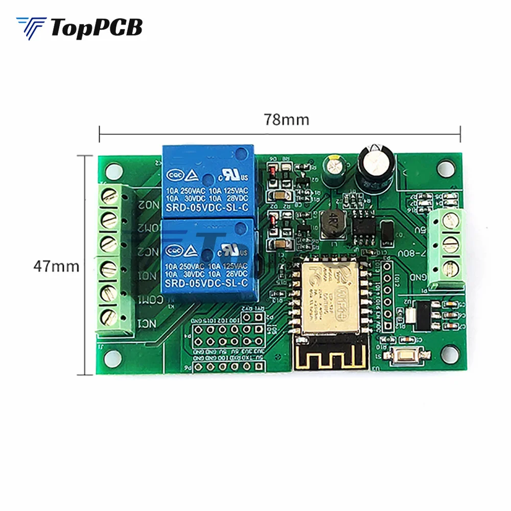 ESP8266 ESP-12F WiFi AC 250V/DC 30V 2 Channel Relay Module Wireless Development Board for Arduino Smart Home