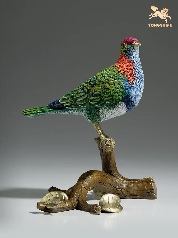Copper Handicrafts Animal Figurine Gorgeous Fruit Dove Statue Brass Animal Sculptures Birds Collection Home Room Decoration Gift