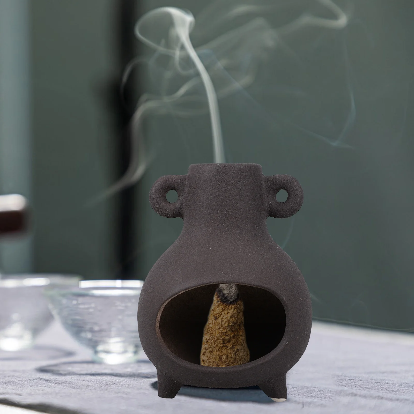 

Ceramic Sage Incense Stick Holder Stable Flat Bottom Portable Aromatherapy Burning Stick Burner Desktop Decorative Censer