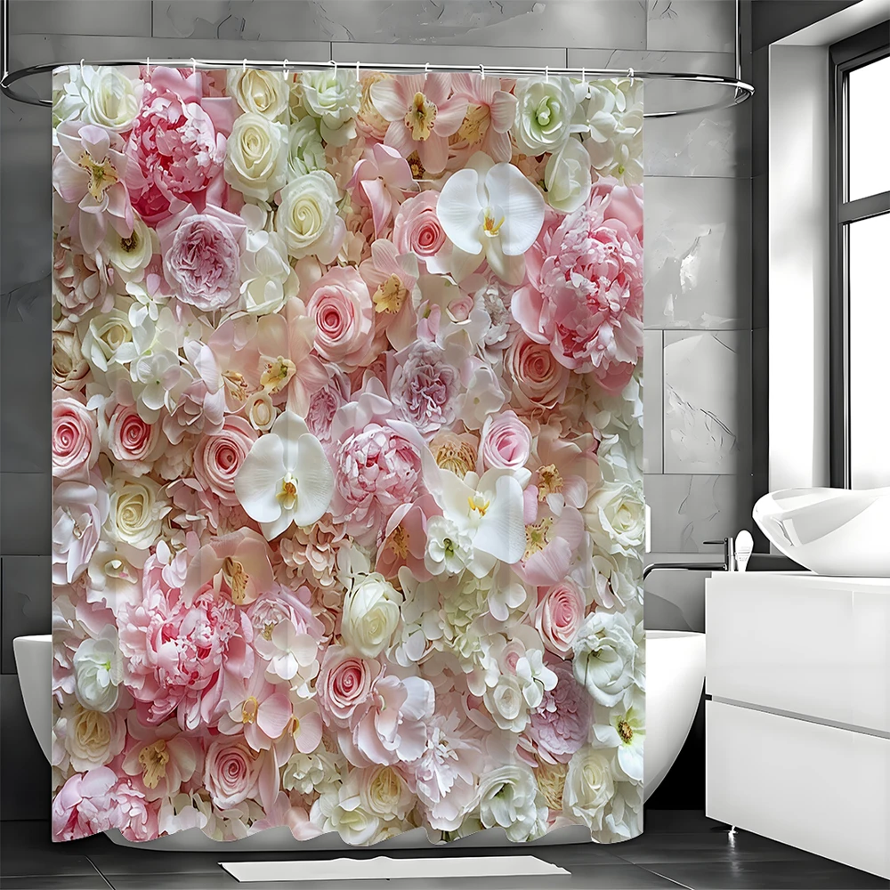 

Romantic Floral Shower Curtain Pink White Roses Peonies Orchids Bathroom Decor Elegant Flower Pattern Home Style