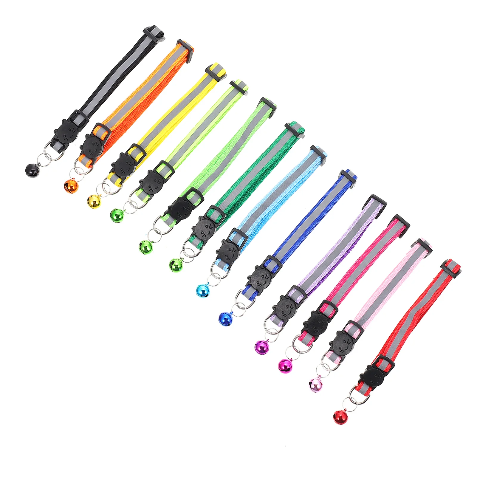 

12pcs Cat Head Safety Buckle Collar Kitten Collars Small Animal Pet Polyester Reflective Reusable Durable Bell