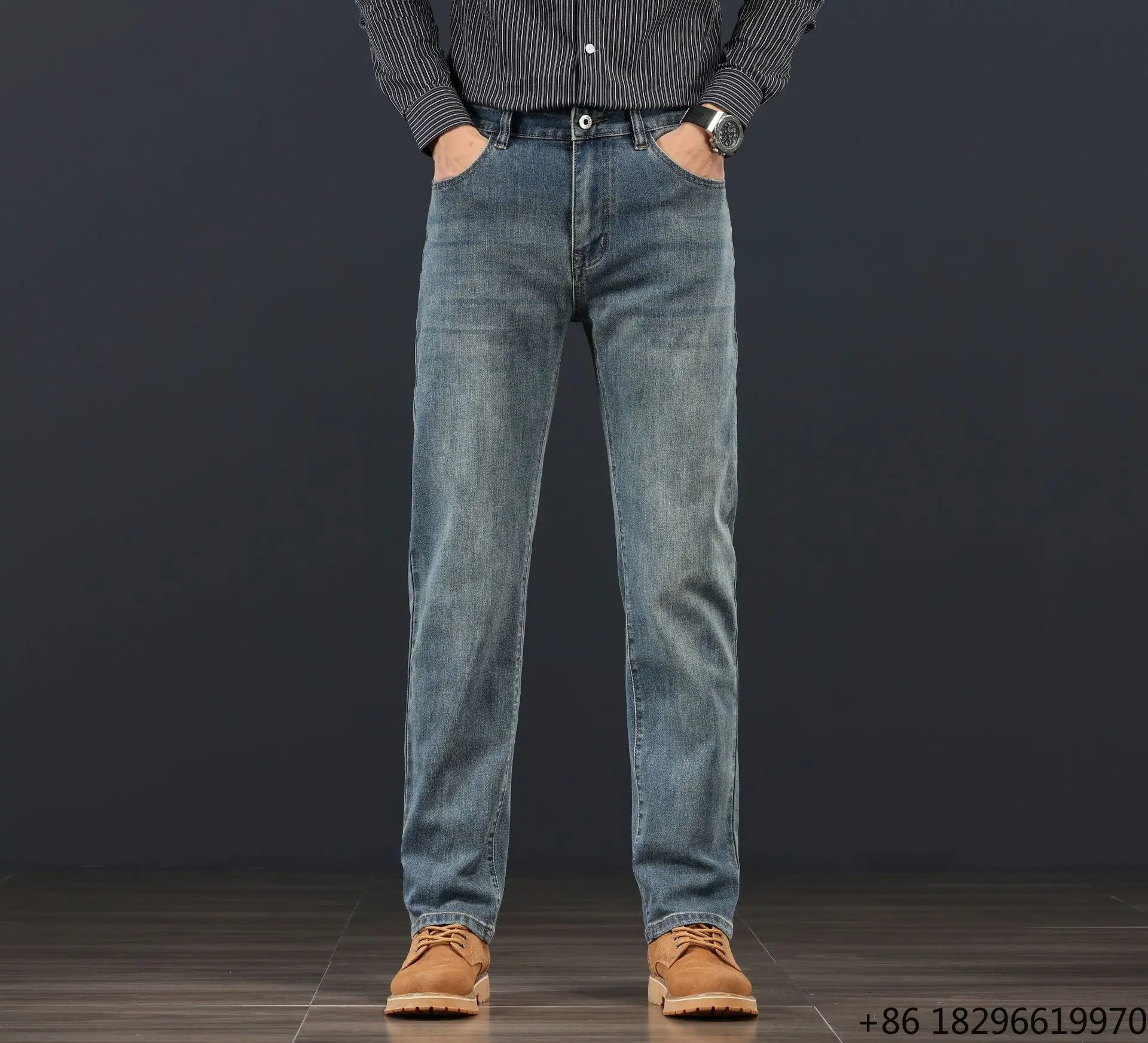 New Spring & Autumn Men's Jeans Korean Style Slim Fit with Stretch Mid Waist Straight Leg Casual Trousers