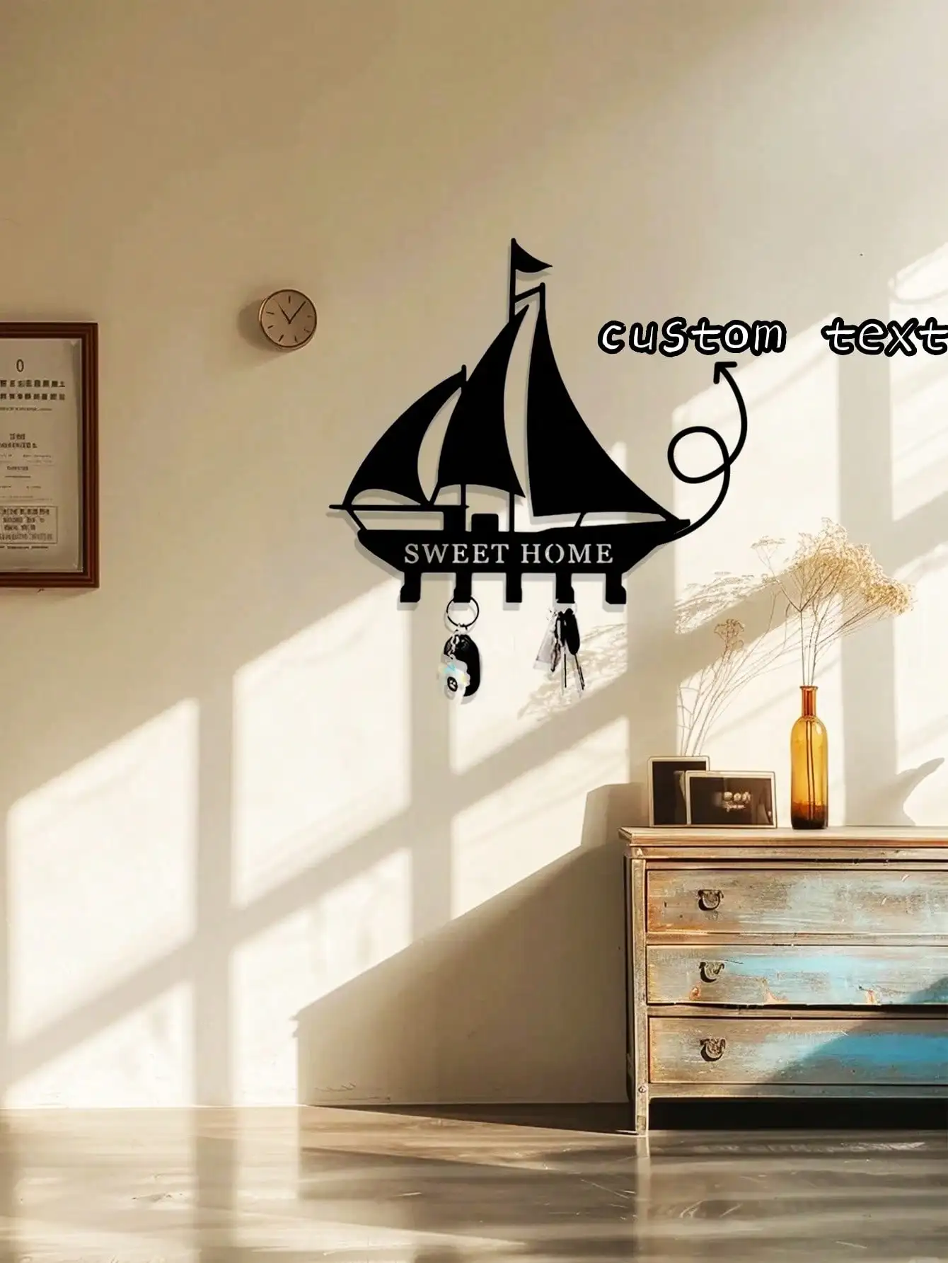 

Custom Sailboat Key Holder Wall Mount Personalized Name Rack Hook Decor Housewarming Gift
