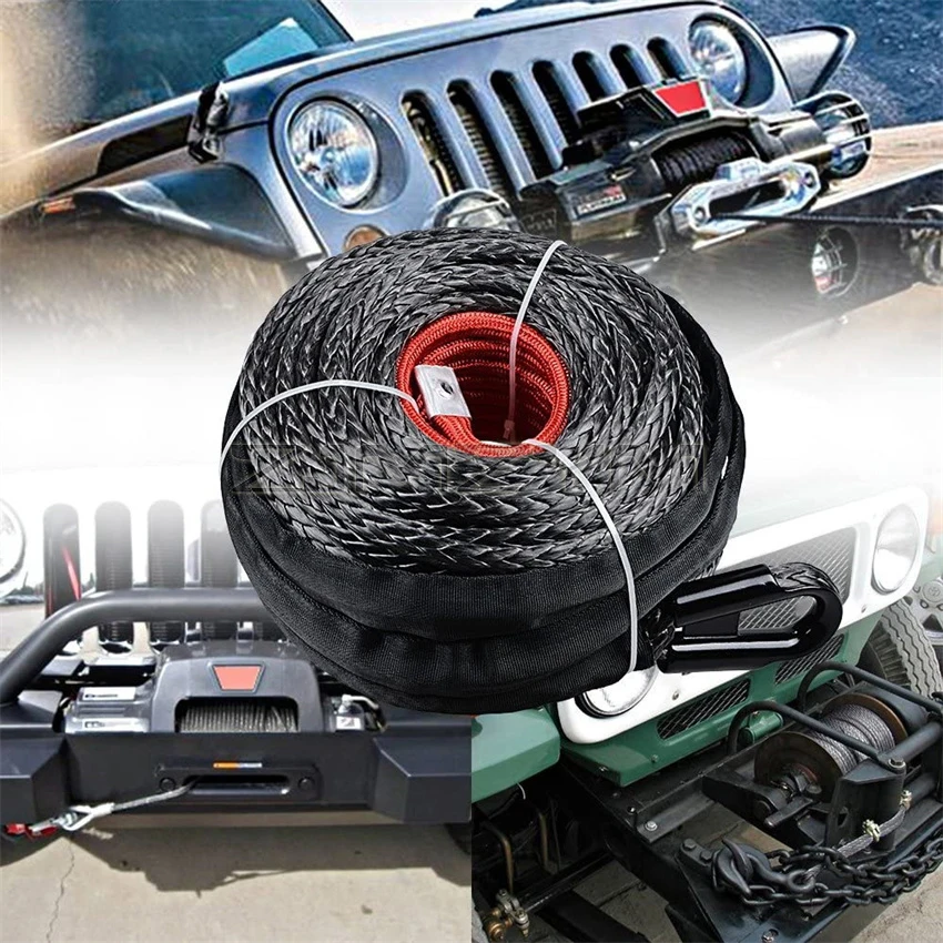 Winch Rope String Line Cable with Sheath 9.5mm Synthetic Towing Rope 29m Car Wash Maintenance String for ATV UTV Off-Road